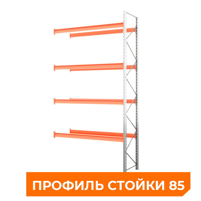 Секция приставная стеллажа металлического паллетного 6000х2700х1100 мм (85.1.5). Ярусы: пол+4